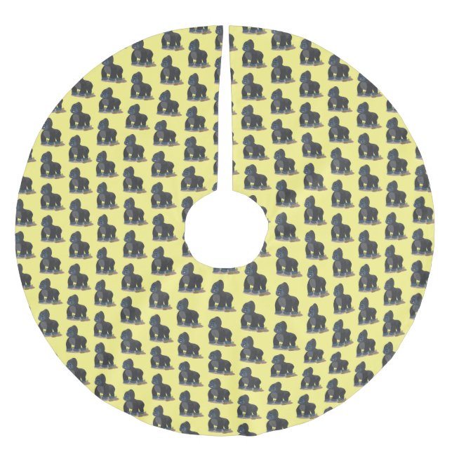 Cute lycklig stor gorilla-tecknad julgransmatta borstad polyester (Framsidan)