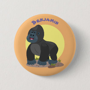 Cute lycklig stor gorilla-tecknad knapp