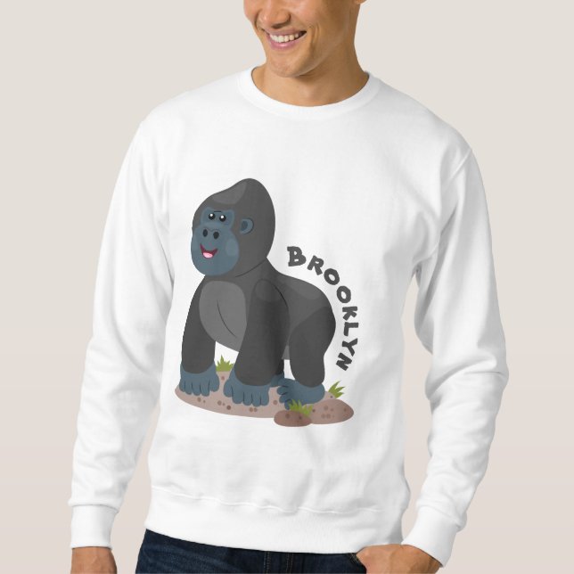 Cute lycklig stor gorilla-tecknad lång ärmad tröja (Framsida)