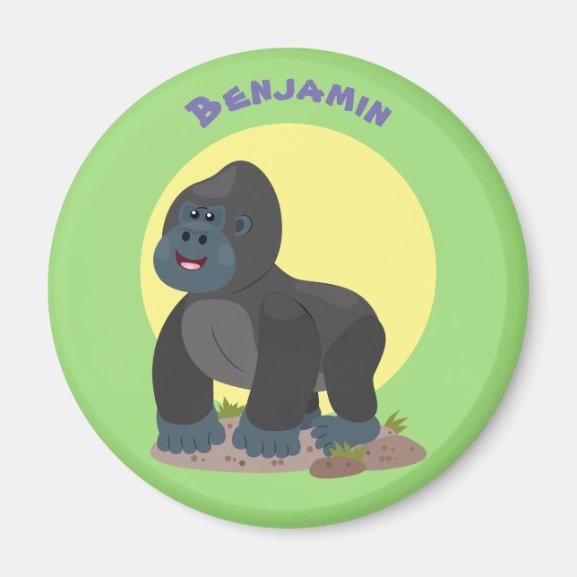 Cute lycklig stor gorilla-tecknad magnet (Framsidan)