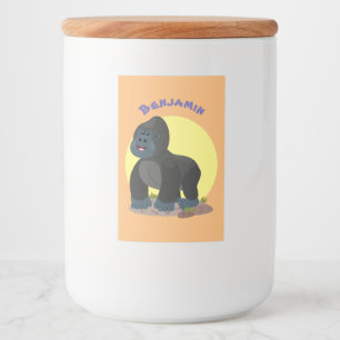 Cute lycklig stor gorilla-tecknad mat etikett