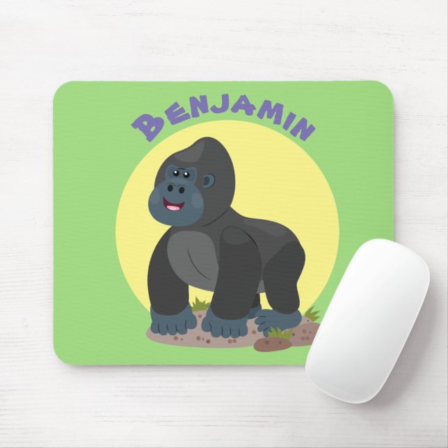 Cute lycklig stor gorilla-tecknad musmatta (Med mus)