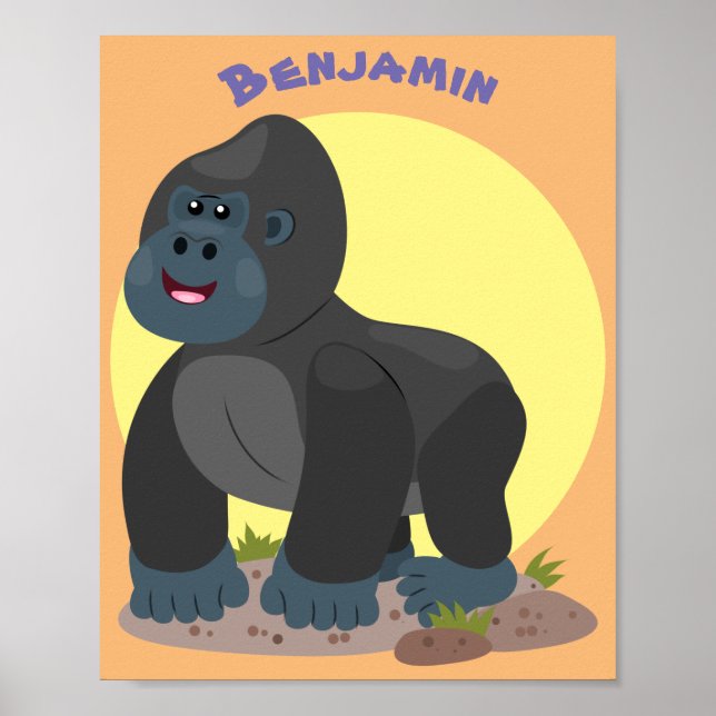 Cute lycklig stor gorilla-tecknad poster (Framsidan)