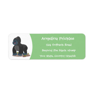 Cute lycklig stor gorilla-tecknad returadress etikett