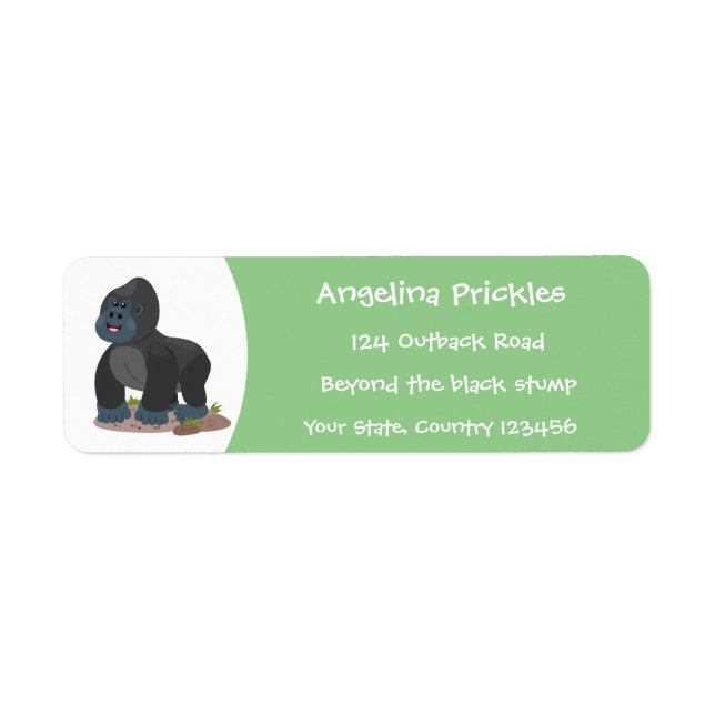 Cute lycklig stor gorilla-tecknad returadress etikett (Framsidan)