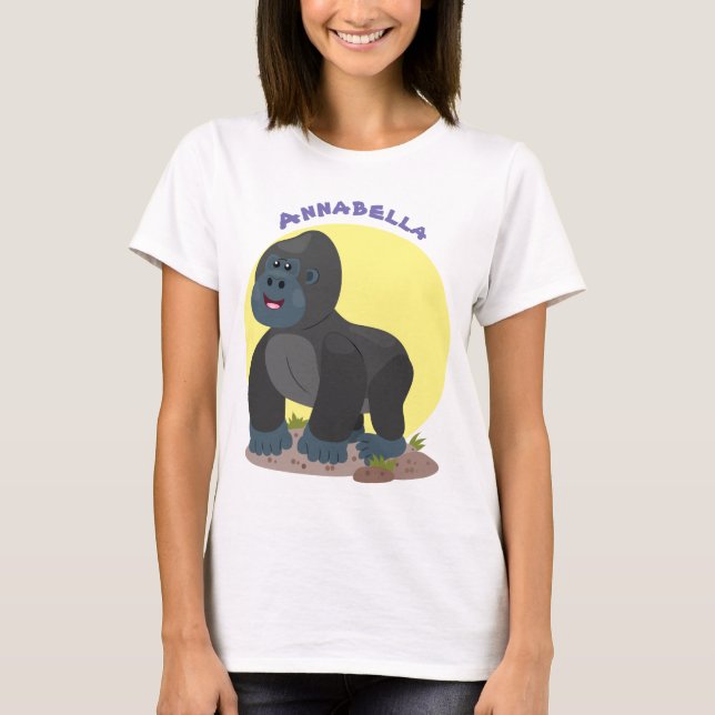 Cute lycklig stor gorilla-tecknad t shirt (Framsida)