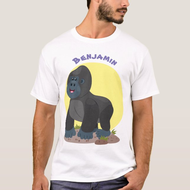 Cute lycklig stor gorilla-tecknad t shirt (Framsida)