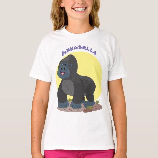 Cute lycklig stor gorilla-tecknad t shirt (Framsida)