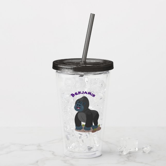Cute lycklig stor gorilla-tecknad take away mugg (Baksida Ice)