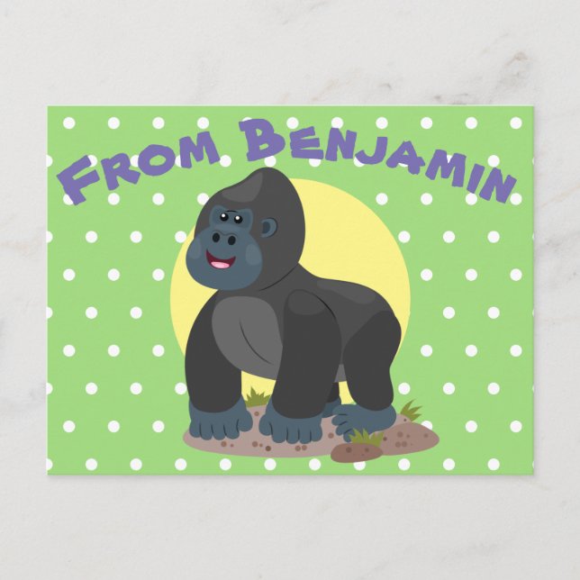 Cute lycklig stor gorilla-tecknad vykort (Framsida)