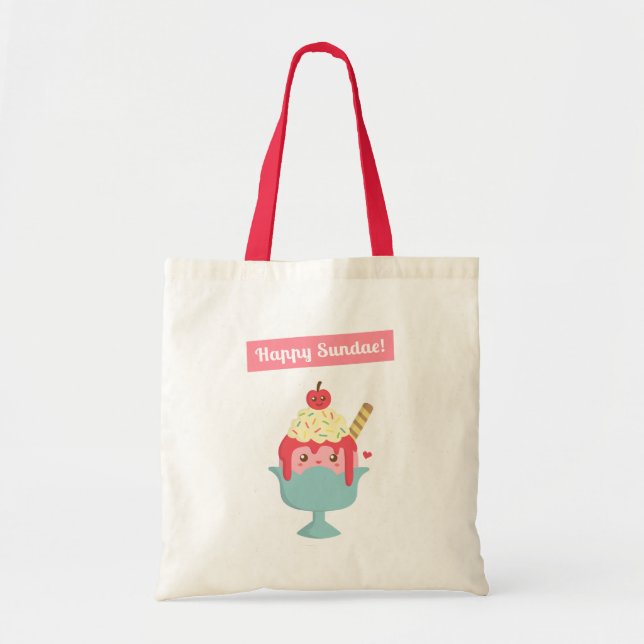 Cute Lycklig Sundae Ice Cream Pun Tote Tygkasse (Framsidan)