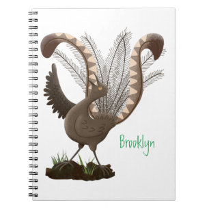 Cute lycklig superb lyrebird tecknad illustration anteckningsbok