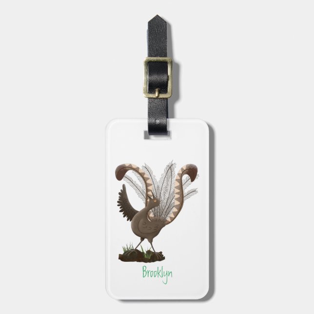 Cute lycklig superb lyrebird tecknad illustration bagagebricka (Vertikal Framsida)