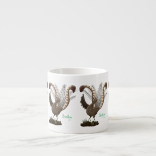 Cute lycklig superb lyrebird tecknad illustration espressomugg