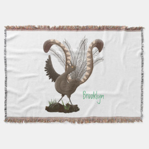 Cute lycklig superb lyrebird tecknad illustration filt
