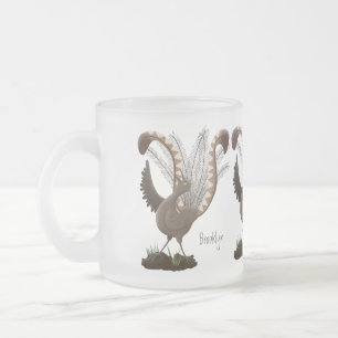 Cute lycklig superb lyrebird tecknad illustration frostad glasmugg