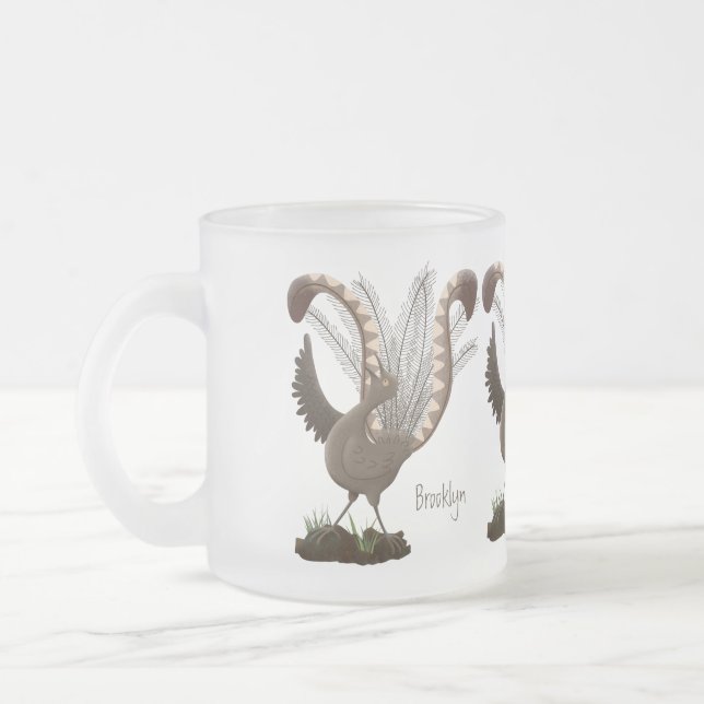 Cute lycklig superb lyrebird tecknad illustration frostad glasmugg (Vänster)