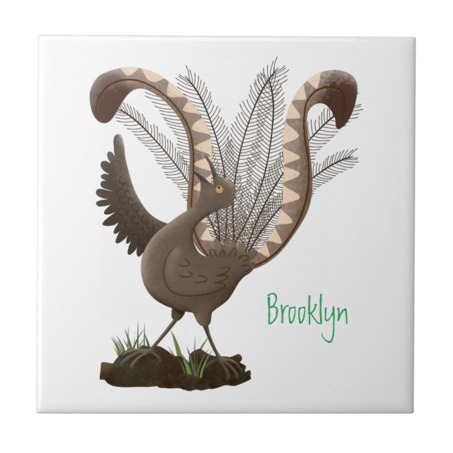 Cute lycklig superb lyrebird tecknad illustration kakelplatta (Framsidan)