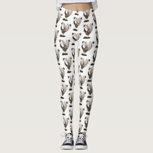 Cute lycklig superb lyrebird tecknad illustration leggings