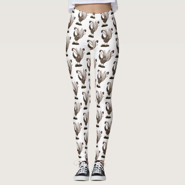 Cute lycklig superb lyrebird tecknad illustration leggings (Framsida)
