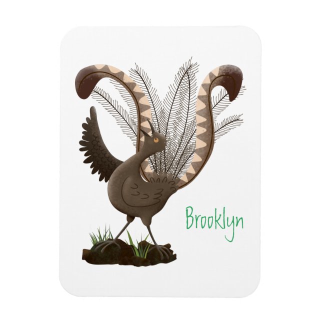 Cute lycklig superb lyrebird tecknad illustration magnet (Vertikal)