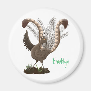 Cute lycklig superb lyrebird tecknad illustration magnet
