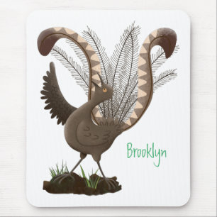 Cute lycklig superb lyrebird tecknad illustration musmatta