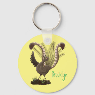 Cute lycklig superb lyrebird tecknad illustration nyckelring