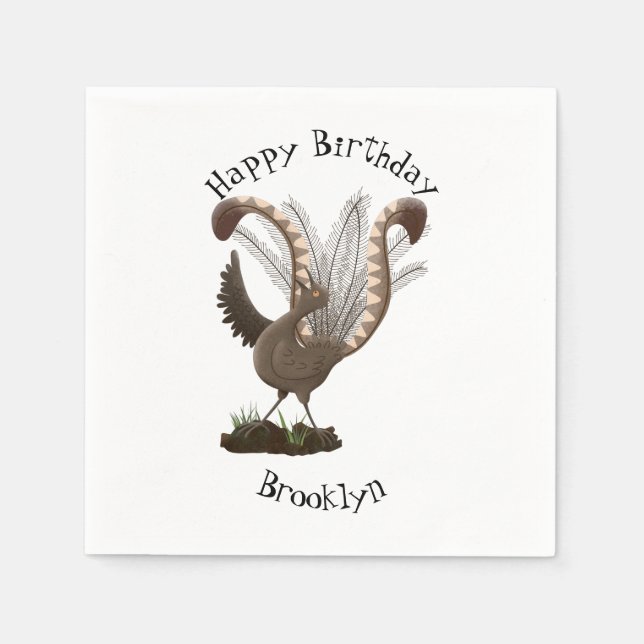 Cute lycklig superb lyrebird tecknad illustration pappersservett (Framsidan)
