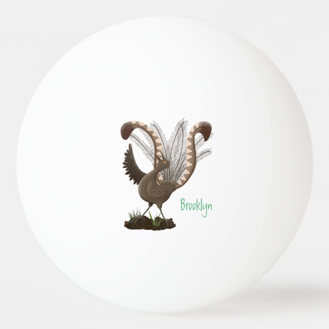 Cute lycklig superb lyrebird tecknad illustration pingisboll (Framsidan)