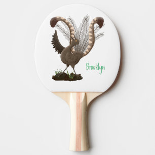 Cute lycklig superb lyrebird tecknad illustration pingisracket