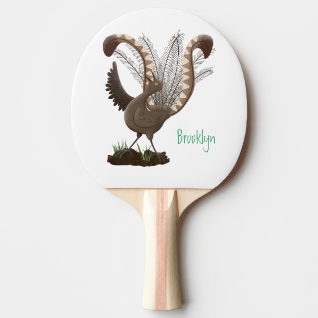 Cute lycklig superb lyrebird tecknad illustration pingisracket (Framsidan)