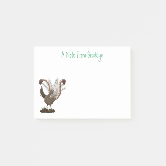 Cute lycklig superb lyrebird tecknad illustration post-it block (Framsida)