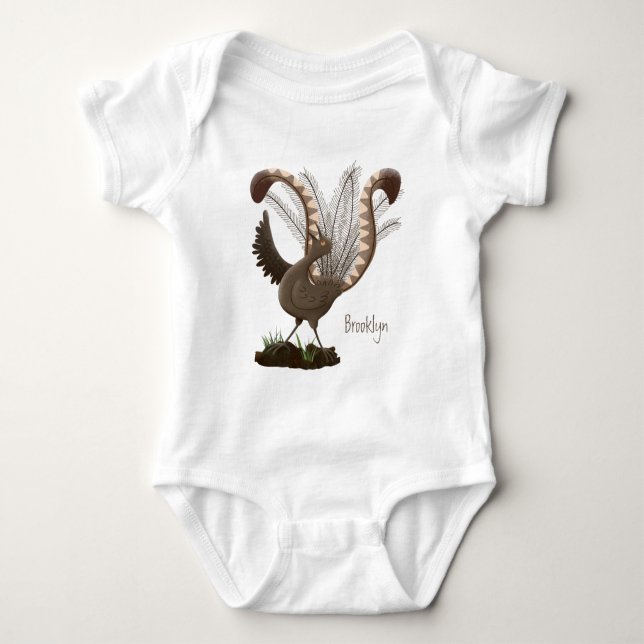 Cute lycklig superb lyrebird tecknad illustration t shirt (Framsida)