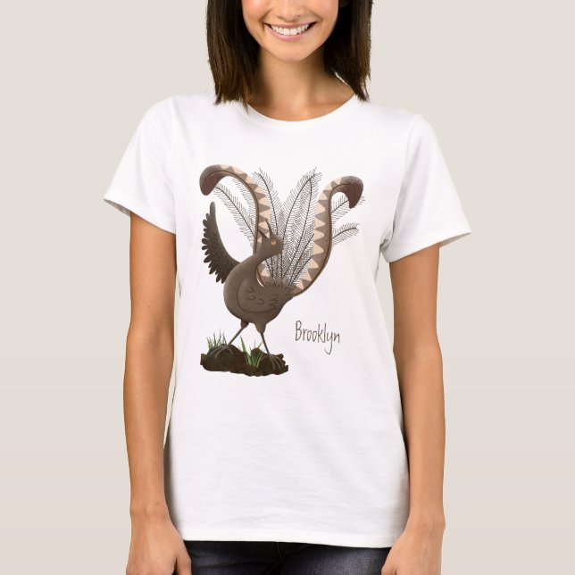 Cute lycklig superb lyrebird tecknad illustration t shirt (Framsida)