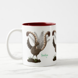 Cute lycklig superb lyrebird tecknad illustration Två-Tonad mugg