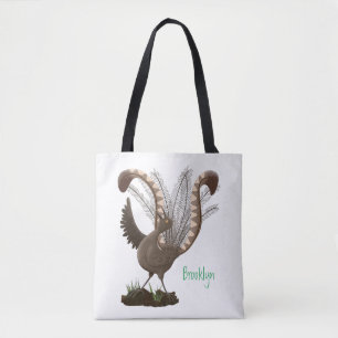 Cute lycklig superb lyrebird tecknad illustration tygkasse