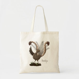Cute lycklig superb lyrebird tecknad illustration tygkasse