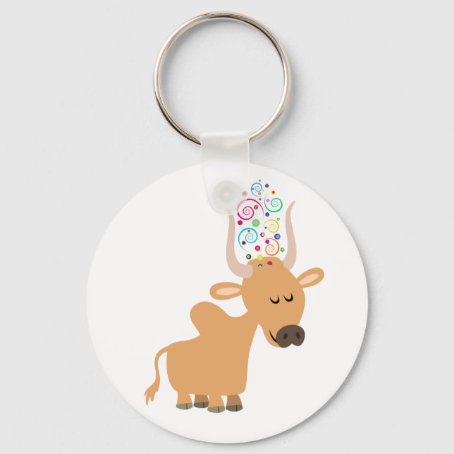 Cute Lycklig Tecknad Brahman Cow Keychain Nyckelring (Framsida)