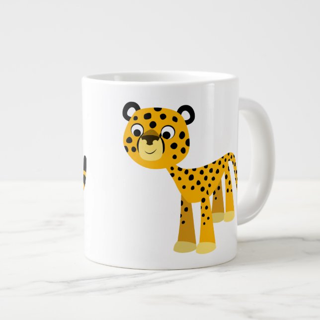 Cute Lycklig Tecknad Cheetah Jumbo Mugg (Framsida höger)
