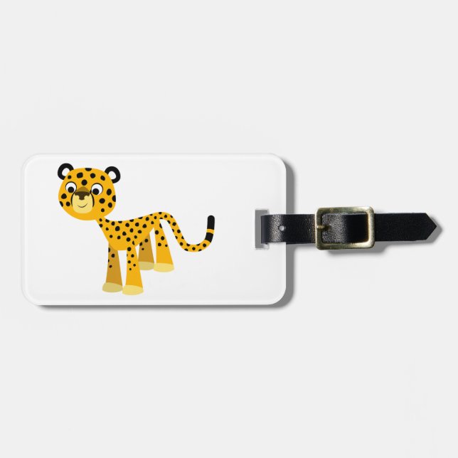 Cute Lycklig Tecknad Cheetah Luggage Tag Bagagebricka (Horisontell Framsida)