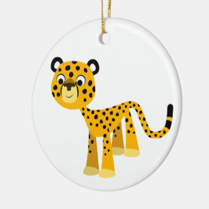 Cute Lycklig Tecknad Cheetah Ornament