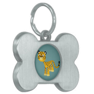 Cute Lycklig Tecknad Cheetah Pet Tag ID-bricka Husdjur