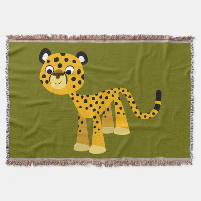 Cute Lycklig Tecknad Cheetah Throw Blanket Mysfilt (Framsidan)