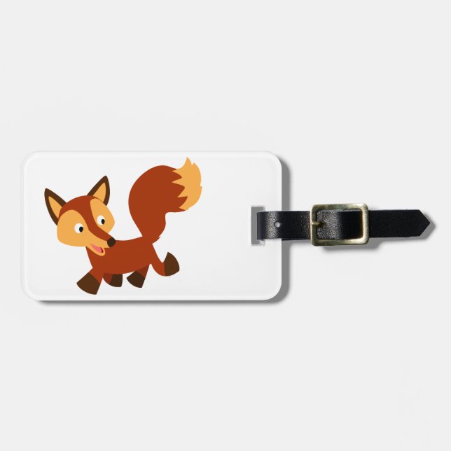 Cute Lycklig Tecknad Fox Luggage Tag Bagagebricka (Horisontell Framsida)