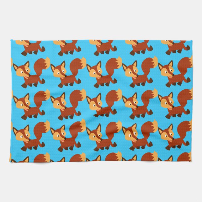 Cute Lycklig Tecknad Fox Mojo Kitchen Towel Kökshandduk (Horisontell)