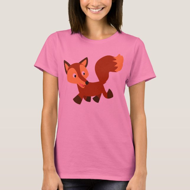 Cute Lycklig Tecknad Fox Women T-Shirt (Framsida)