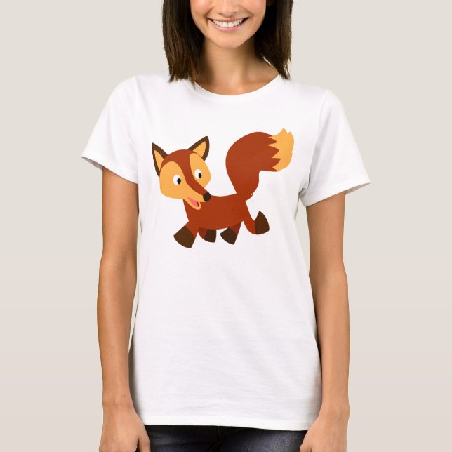 Cute Lycklig Tecknad Fox Women T-Shirt (Framsida)