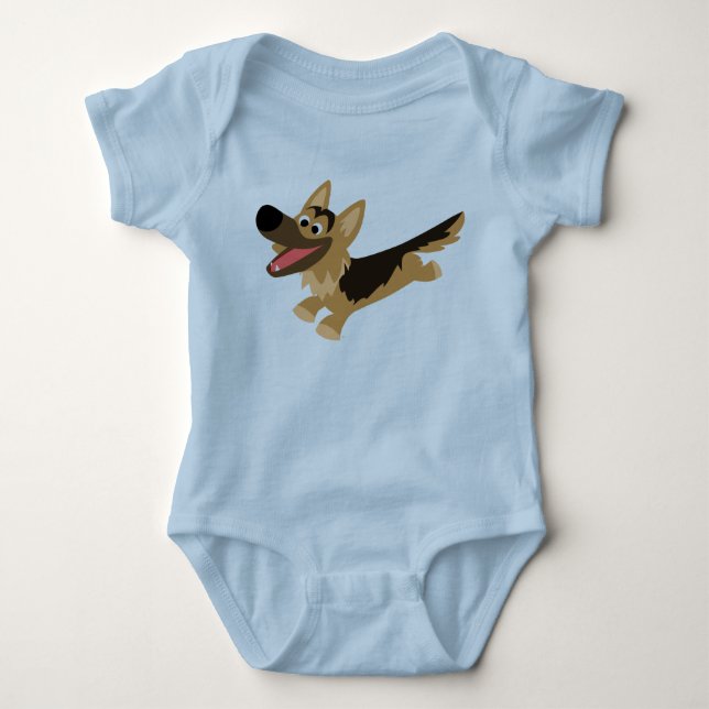 Cute Lycklig Tecknad German Shepherd Baby T-Shirt (Framsida)