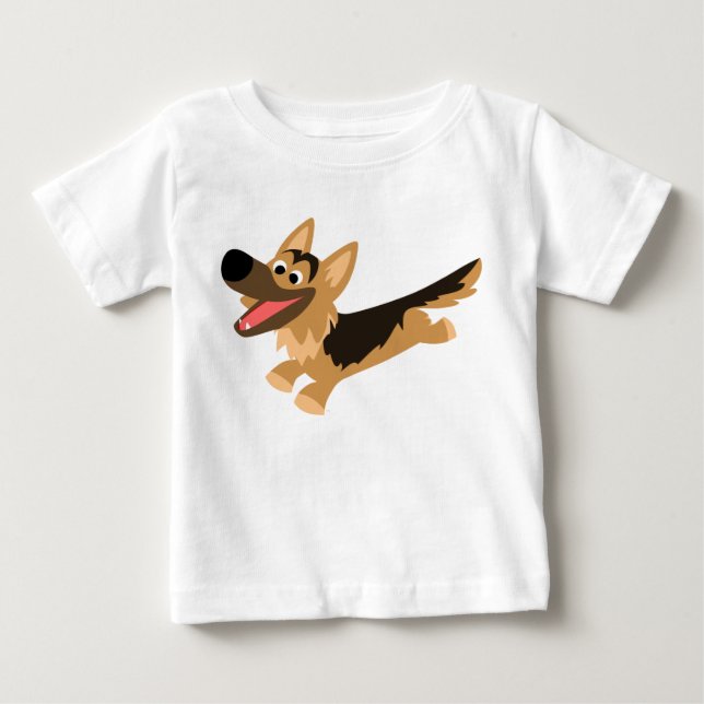 Cute Lycklig Tecknad German Shepherd Baby T-Shirt (Framsida)